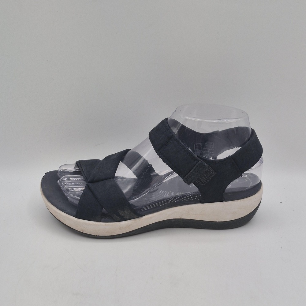 Clarks Cloudsteppers Sandals Womens Size 6 Blue Strappy Hook & Loop Wedge 28504 - Picture 2 of 13
